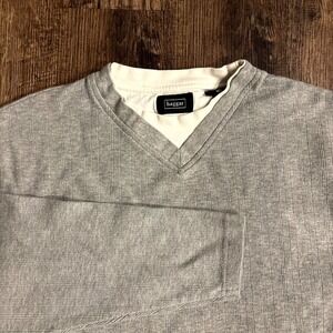 Vintage Haggar Sweater Mens Large Gray Layered Casual Travel V Neck Y2K Style